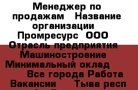 Менеджер по продажам › Название организации ­ Промресурс, ООО › Отрасль предприятия ­ Машиностроение › Минимальный оклад ­ 45 000 - Все города Работа » Вакансии   . Тыва респ.,Ак-Довурак г.